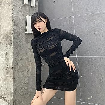 Amazon.com: Suillty Women's Gothic Black Mesh Hole Long