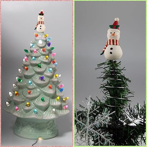 Miniatura 5 de Paquete de 3 decoraciones de repuesto de cerámica para árbol de Navidad, incluye muñeco de nieve, Papá Noel, reno, base de resorte de metal a juego