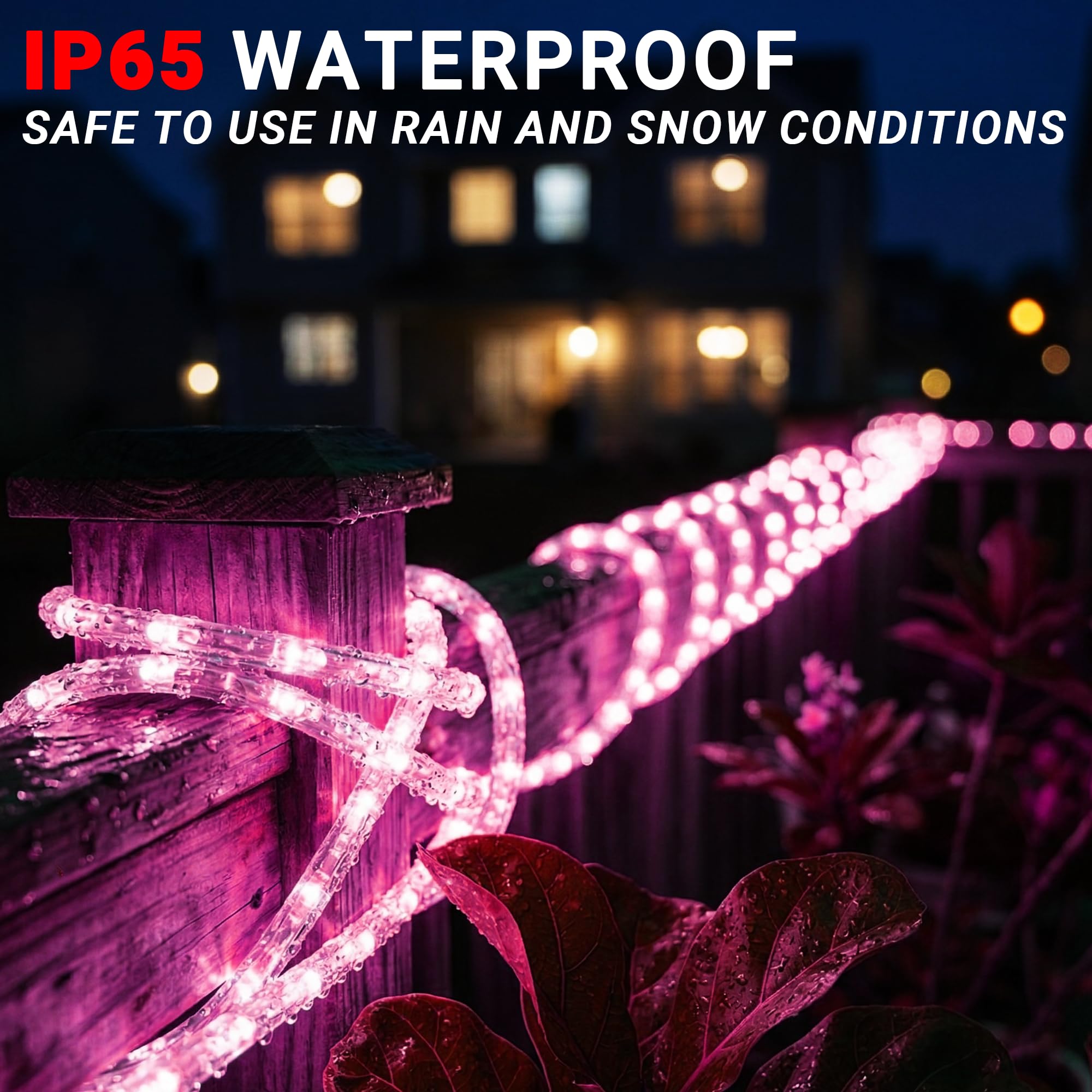 Guirlande lumineuse LED flexible et étanche avec 8 modes, éclairage extérieur pour terrasse, jardin, piscine, cour et décoration de Noël (rose, 6,1 m)