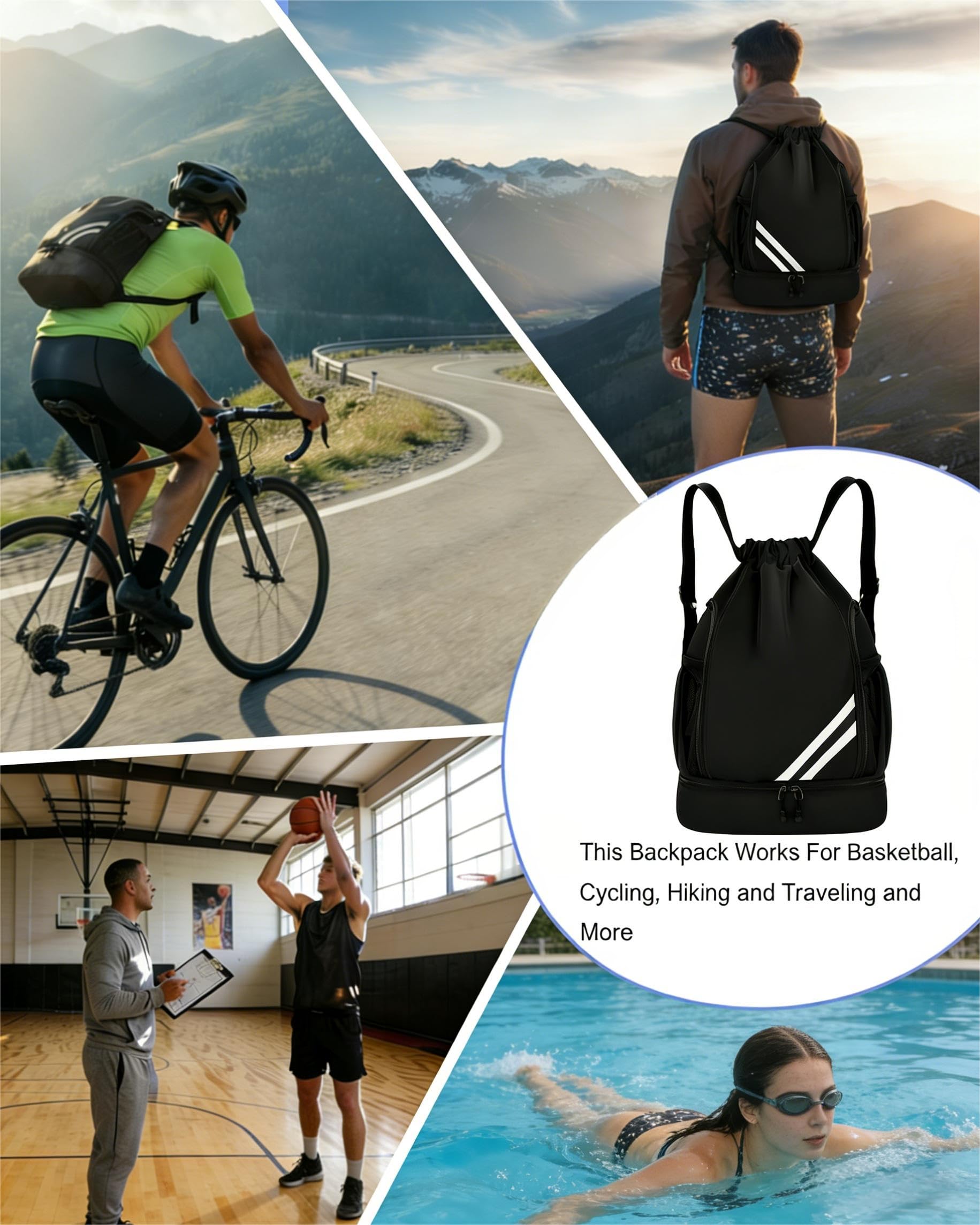 Sac Piscine Homme Femme Étanche, Sac à Dos de Sport avec Compartiment Chaussures, Sac de Gym Pliable avec Poches, Idéal pour Natation, Voyage et Fitness