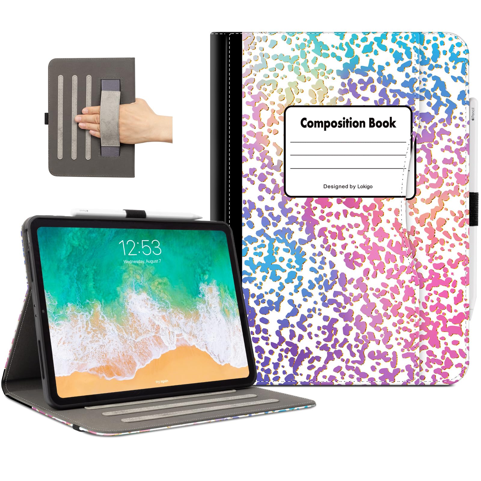 Lokigo for iPad Air 13 Inch Case (M3) 2025/(M2) 2024, iPad Pro 12.9 Inch Case 6th/5th/4th/3rd Generation with Pencil Holder/Hand Strap/Pocket, Support