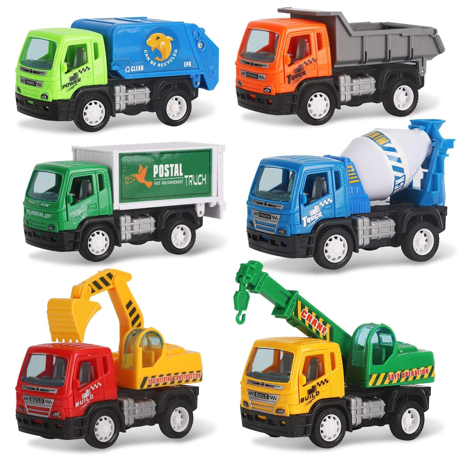 jilani Pullback Truck City Builder Construction Vehicles for Kids - Dump Truck Cement Mixer Garbage Truck Excavator Crane + Postal Truck (TruckSet) (B0795W2XFQ) Amazon Price History, Amazon Price Tracker