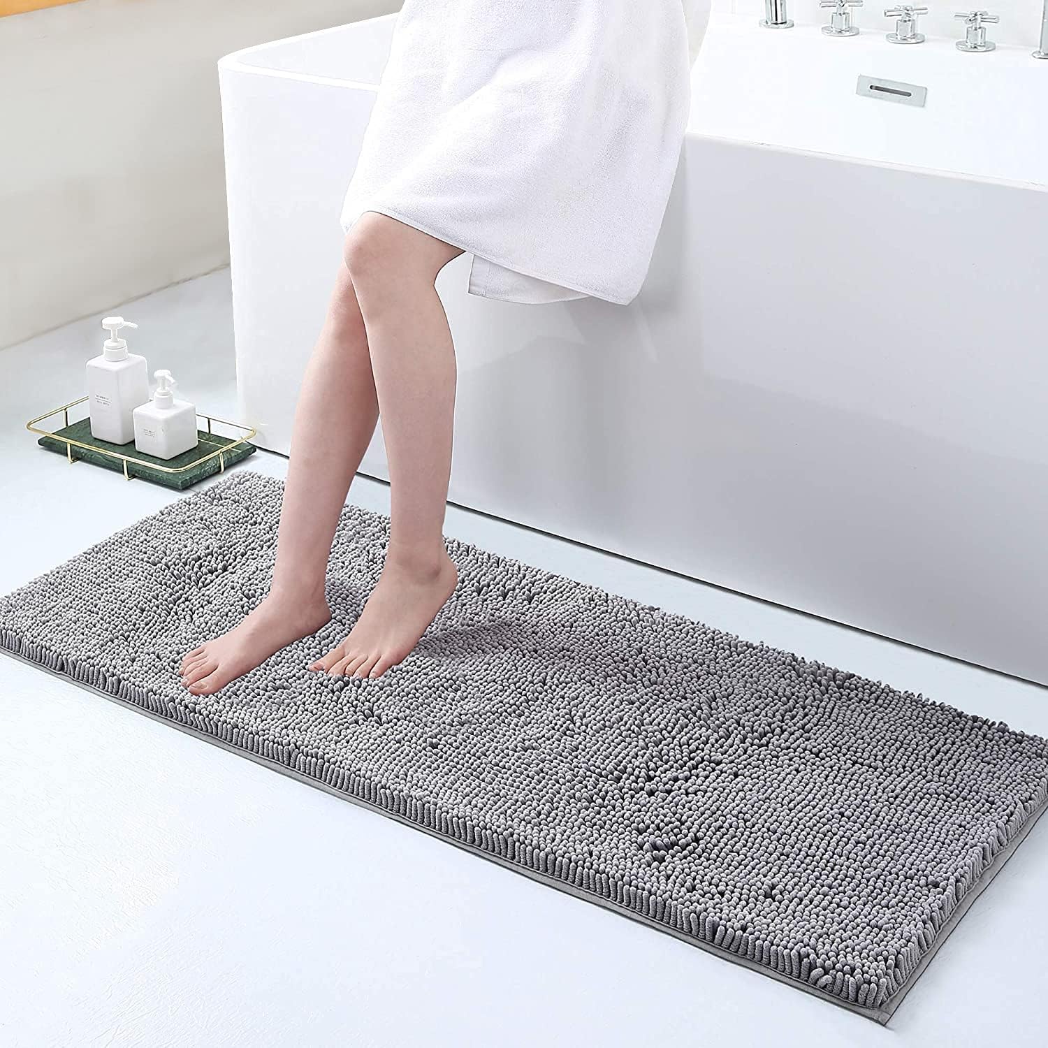 Smiry Luxury Chenille Bath Rug, Extra Soft and Absorbent Shaggy Bathroom Mat Rugs, Machine Washable, Non-Slip Plush Carpet Runner for Tub, Shower, and Bath Room(24''x16'', White) : Home & Kitchen