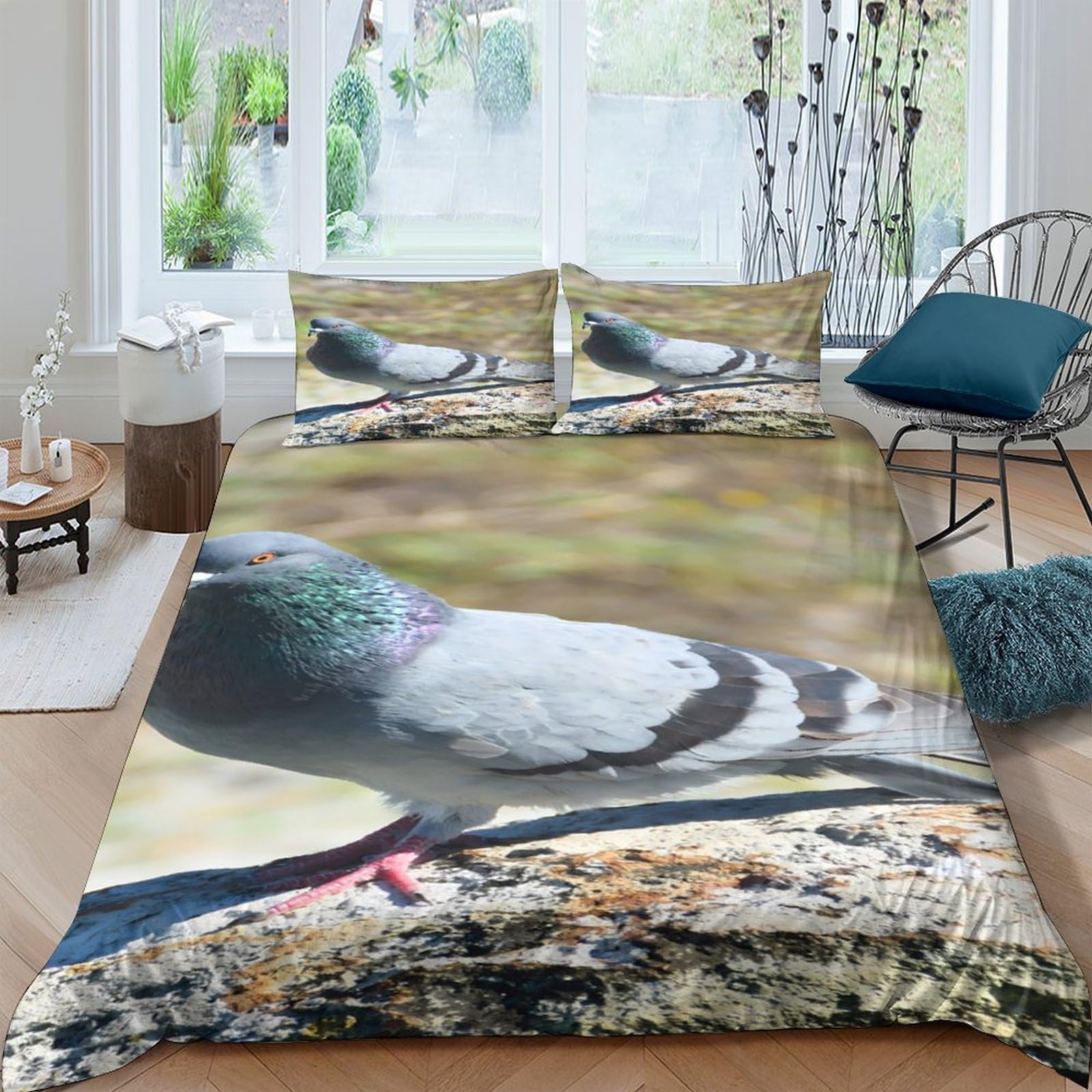 Ctjqhvkz Style-10 3D Printed Pigeon Nature Fitted Sheet Microfiber Soft Breathable Forest Bird Mattress Cover For Bedroom Decor Single（135X200cm）