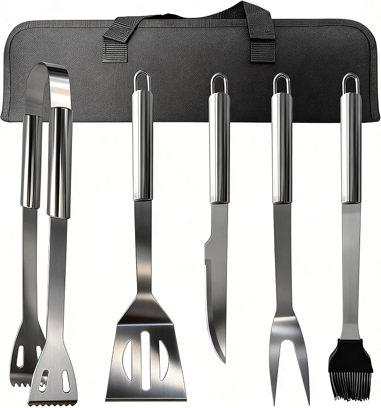 Small Travel 5-Piece 304 Stainless Steel Grill Tool Set with Storage Case – BBQ Grilling Accessories, Ideal Gift for Men & Cooking Lovers