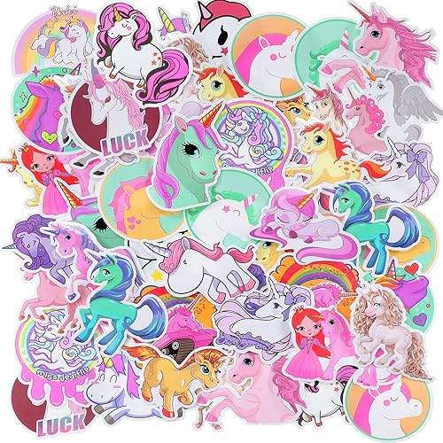 60 calcomanías de unicornio impermeables de vinilo para botella de agua, grafiti de dibujos animados, unicornio, paquete de calcomanías para