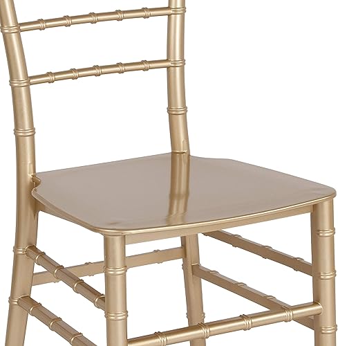 Miniatura 8 de BizChair Paquete de 2 sillas Chiavari apilables de resina dorada, asientos para hospitalidad y eventos