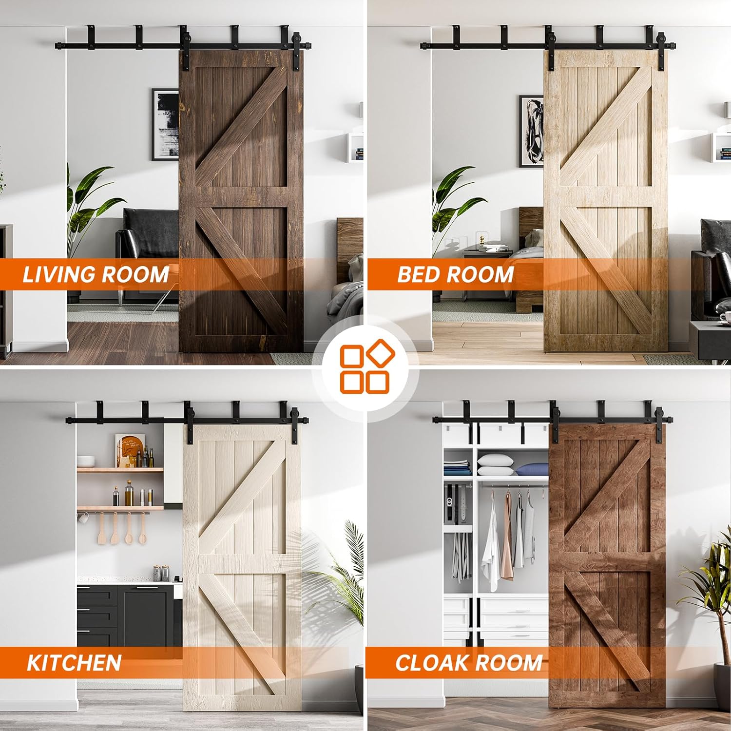 6 FT Ceiling Mount Sliding Barn Door Hardware Kit for Single Door, Ceiling Mount Barn Door Track, Fit 1.18-1.96" Thicknesses for 36" Wide Door(J Shape Hanger)