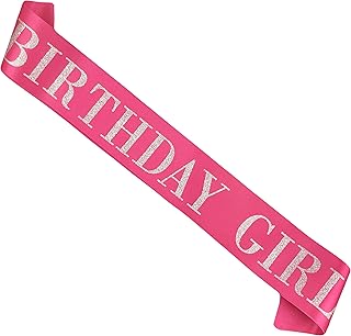 Birthday Girl Sash for Women,Pink Satin Silver Glitter Sash,Happy Birthday Princess Party Decorations,Women's Birthday Party Supplies,16,18,21,30,40,50 or Any Other Birthday Party