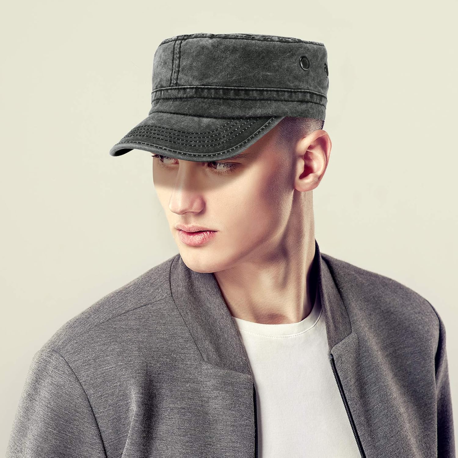 Geyoga 3 Pieces Cadet Army Caps for Men Military Style Hat for Flat Top Caps Adjustable Cotton Hat Unisex - Image 5