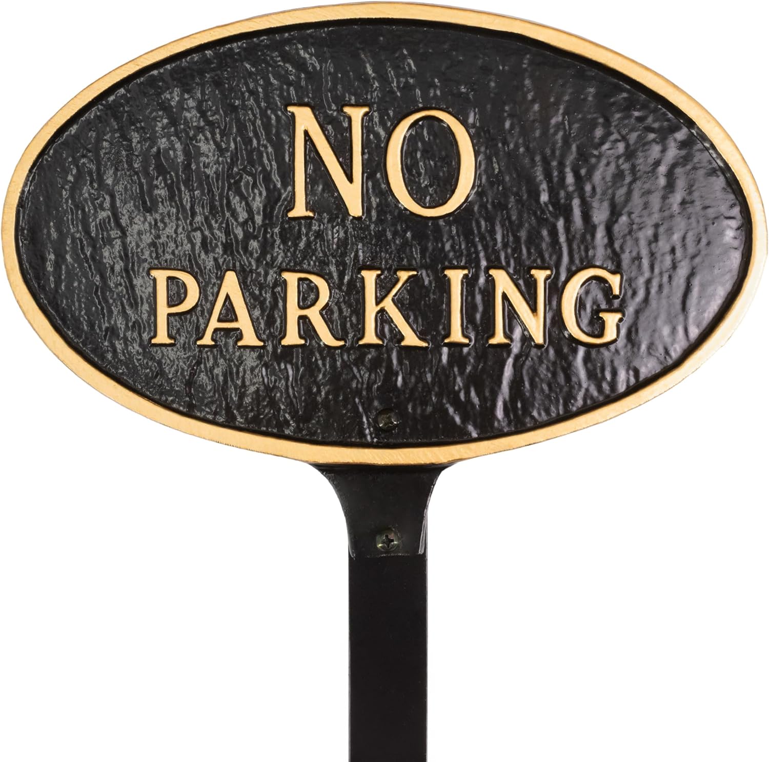 Montague Metal Products 8.5" x 13" Standard Oval No Parking Statement Plaque Sign with Lawn Stake - Black/Gold