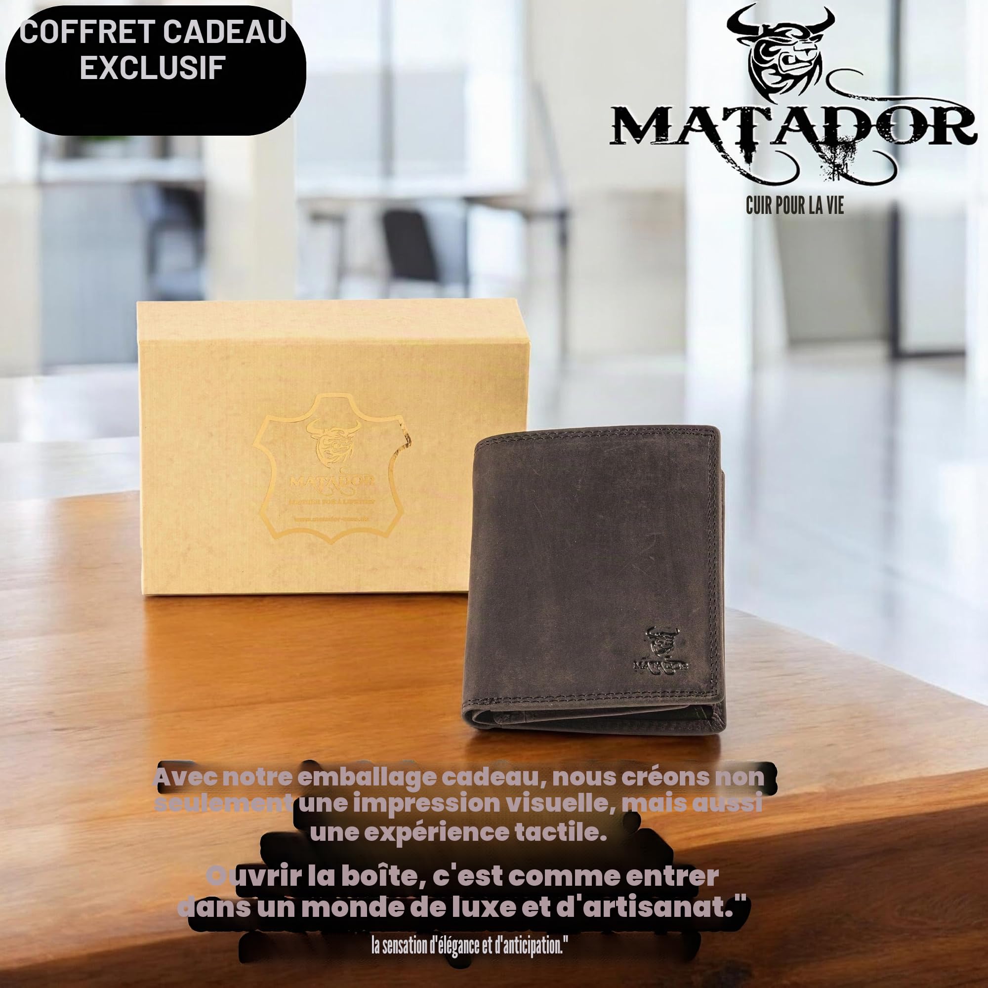 MATADOR Porte Monnaie Homme Cuir #Vigo avec élégante Boîte Cadeau, Luxe Porte Carte Homme RFID, Grand Portefeuille avec de Nombreux Compartiments à Cartes en Marron Foncé