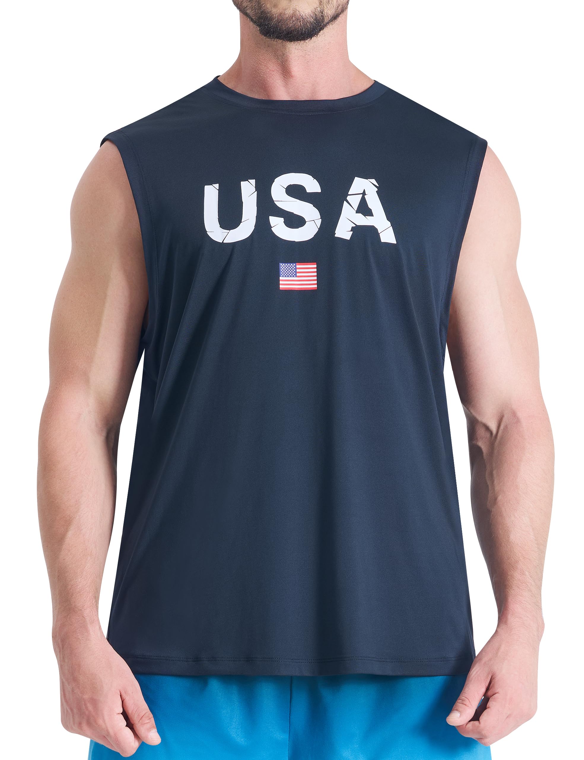 EZRUN Men's Sleeveless Shirt Quick Dry Workout Muscle Tank Top Gym Athletic Beach Swim Shirt Big and Tall