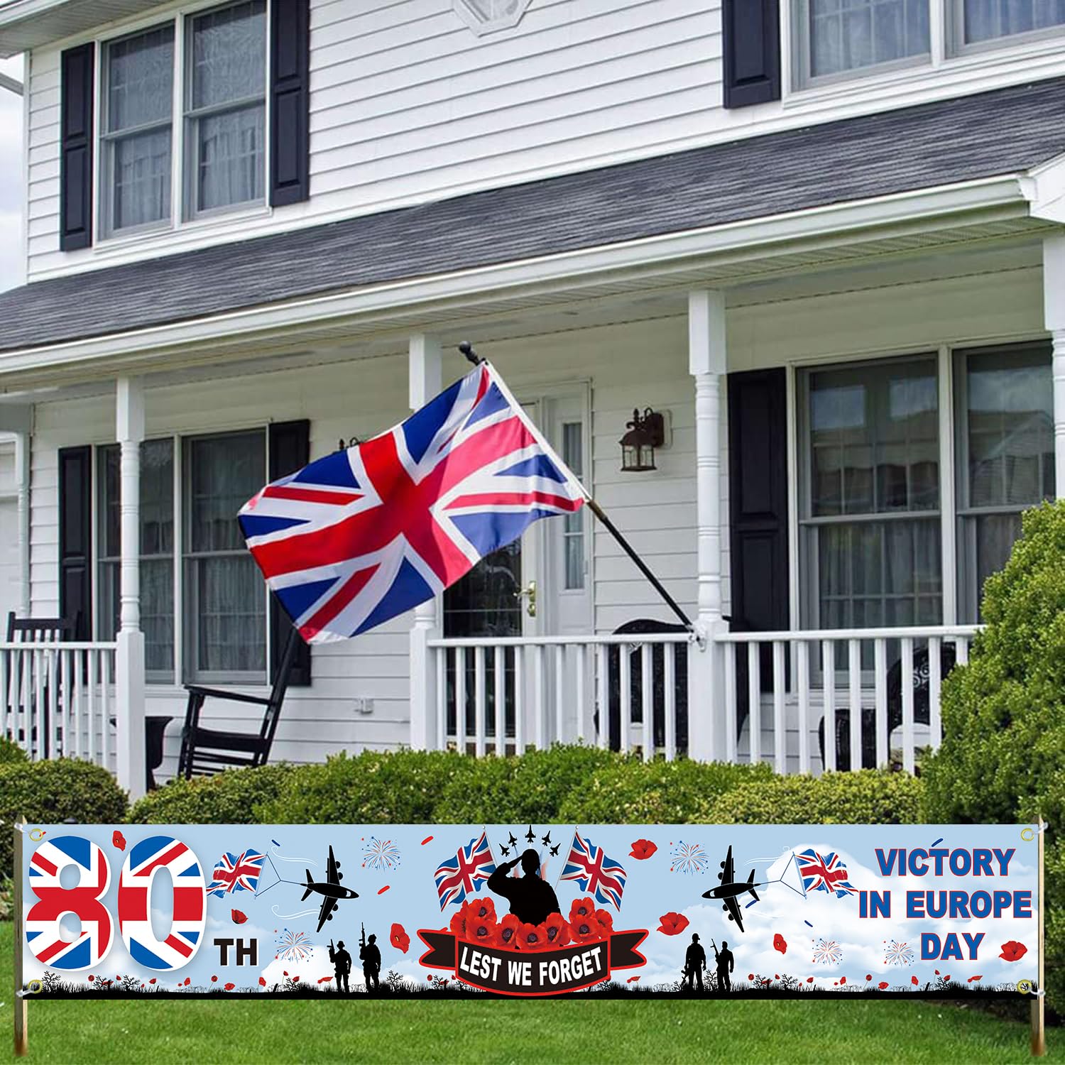 2025 Victory In Europe Day Banner – 270x40 Cm, „Long Lest We Forget“, VE Day 80th Anniversary 1945-2025