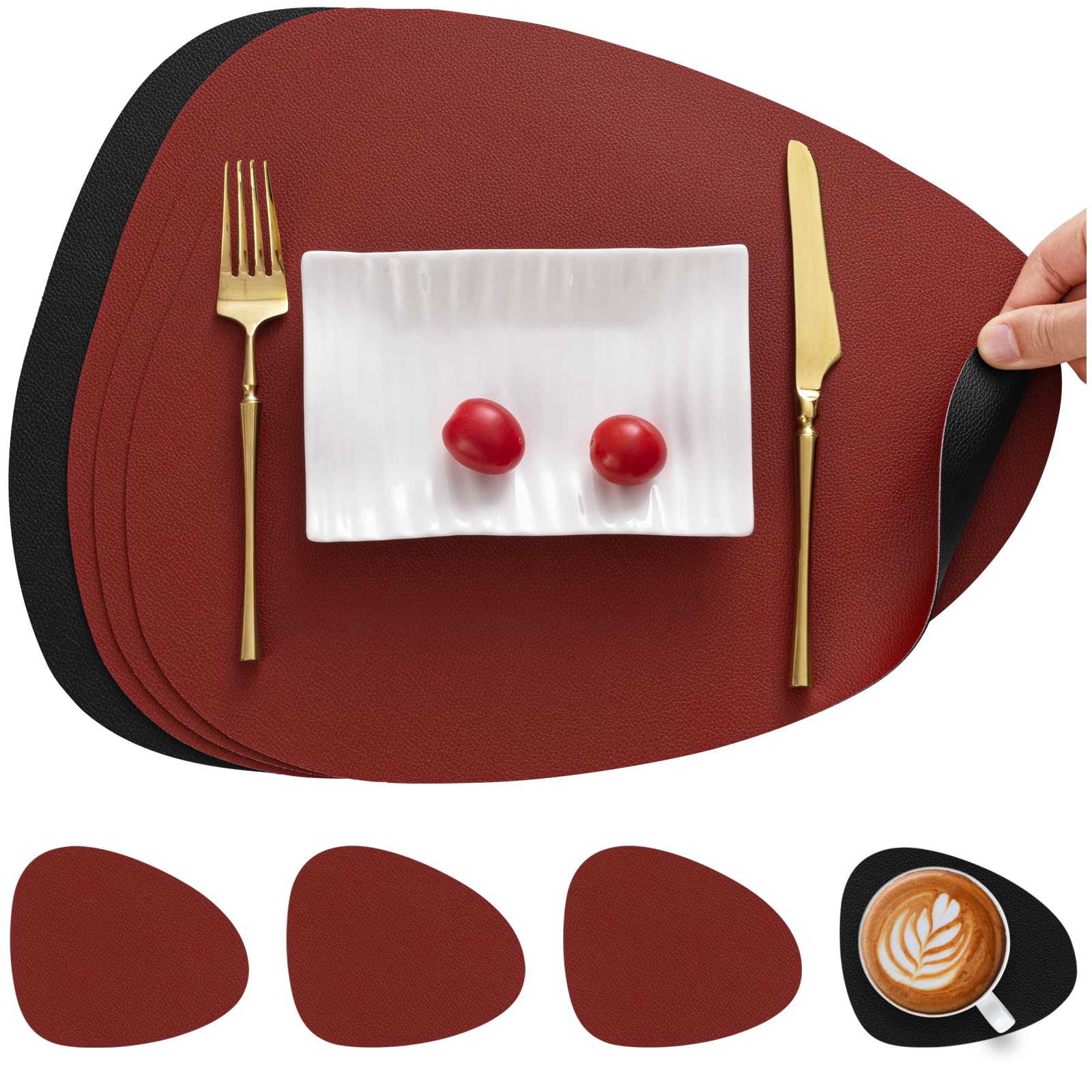 Myir JUN Tischsets Leder und Untersetzer, Tischsets Abwaschbar Rund Doppelseitigen rutschfest Platzdeckchen Leder Kunstleder Tischset Lederoptik Platzset