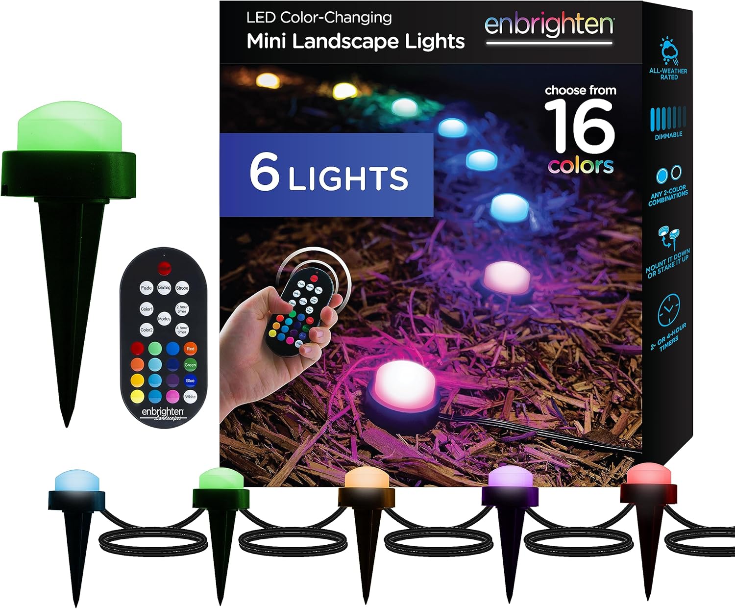 Black LED Color Changing Pathway Lights with Remote Control