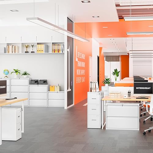 Miniatura 7 de INTERGREAT Archivador blanco con 2 cajones, archivador lateral de metal con cerradura, archivadores de oficina con mecanismo antiinclinación para