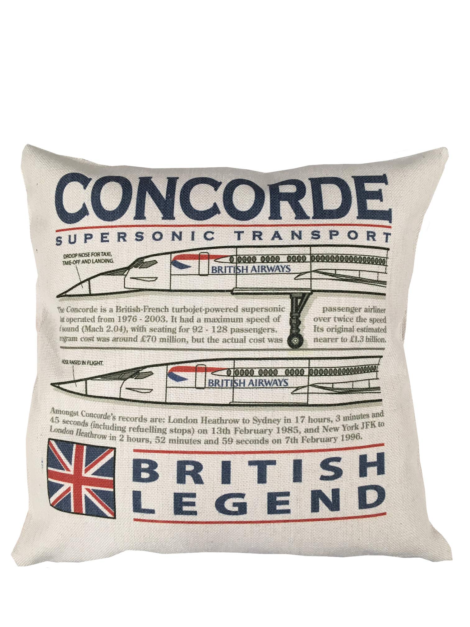 The Wooden Model Company Ltd Men's Off-White Aérospatiale/Bac Concorde British–French Supersonic Passenger Aircraft Cushion (46X46 Cm Inner Included).