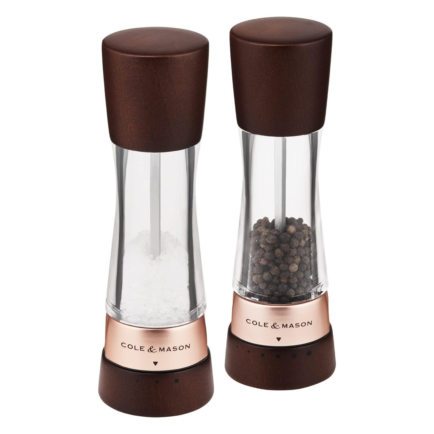 Cole & Mason H332296 Derwent Castagna Oro Rosa Macina Sale e Pepe Manuale, Macinasale, Macinaspezie, Legno, Acrilico, 190mm, Pacco Regalo, Include 2 x Mulini