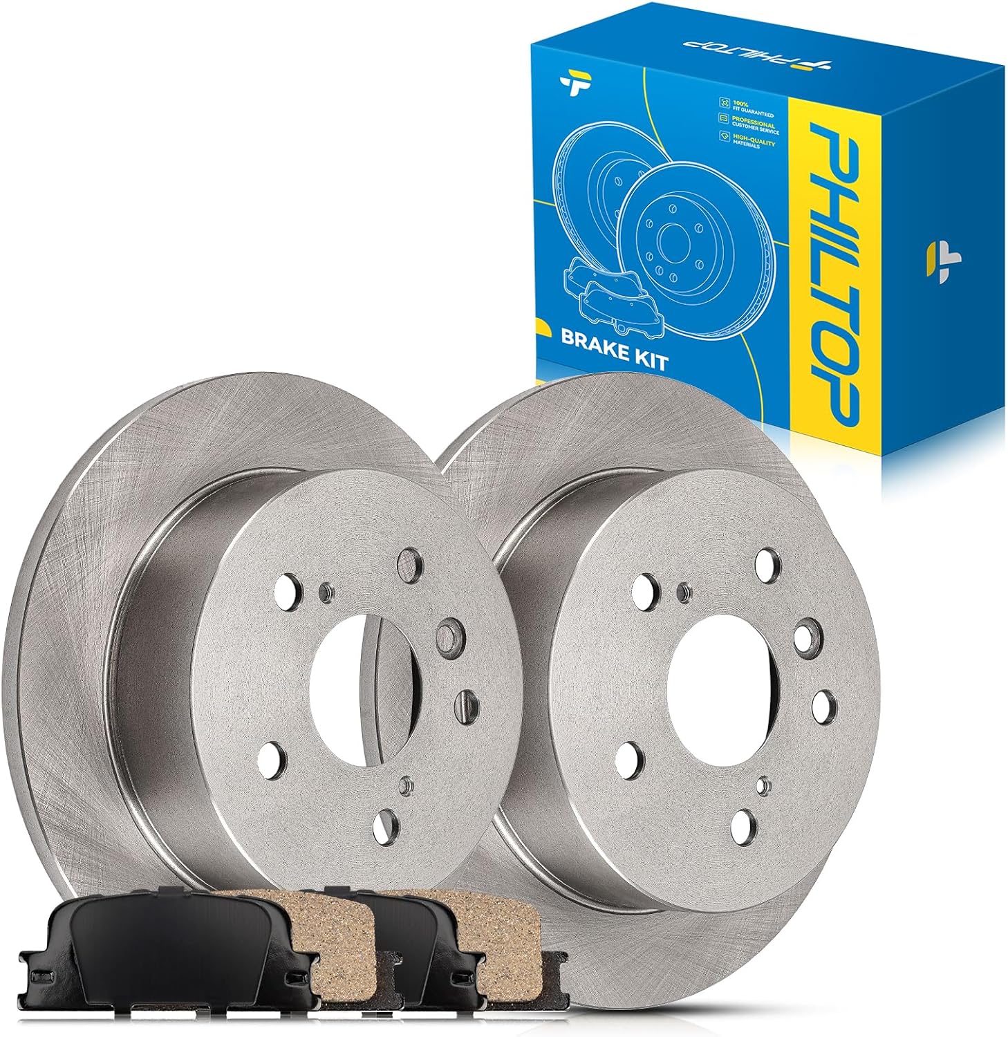 PHILTOP Brake Kits Rear Brake Pads and Rotors Kit for Toyota 2002-2006 Camry, Lexus 2004-2006 ES330, Lexus 2002-2003 ES300 Disc Brakes Rotors Ceramic Brake Pads 10.58 inch?268.9 mm?