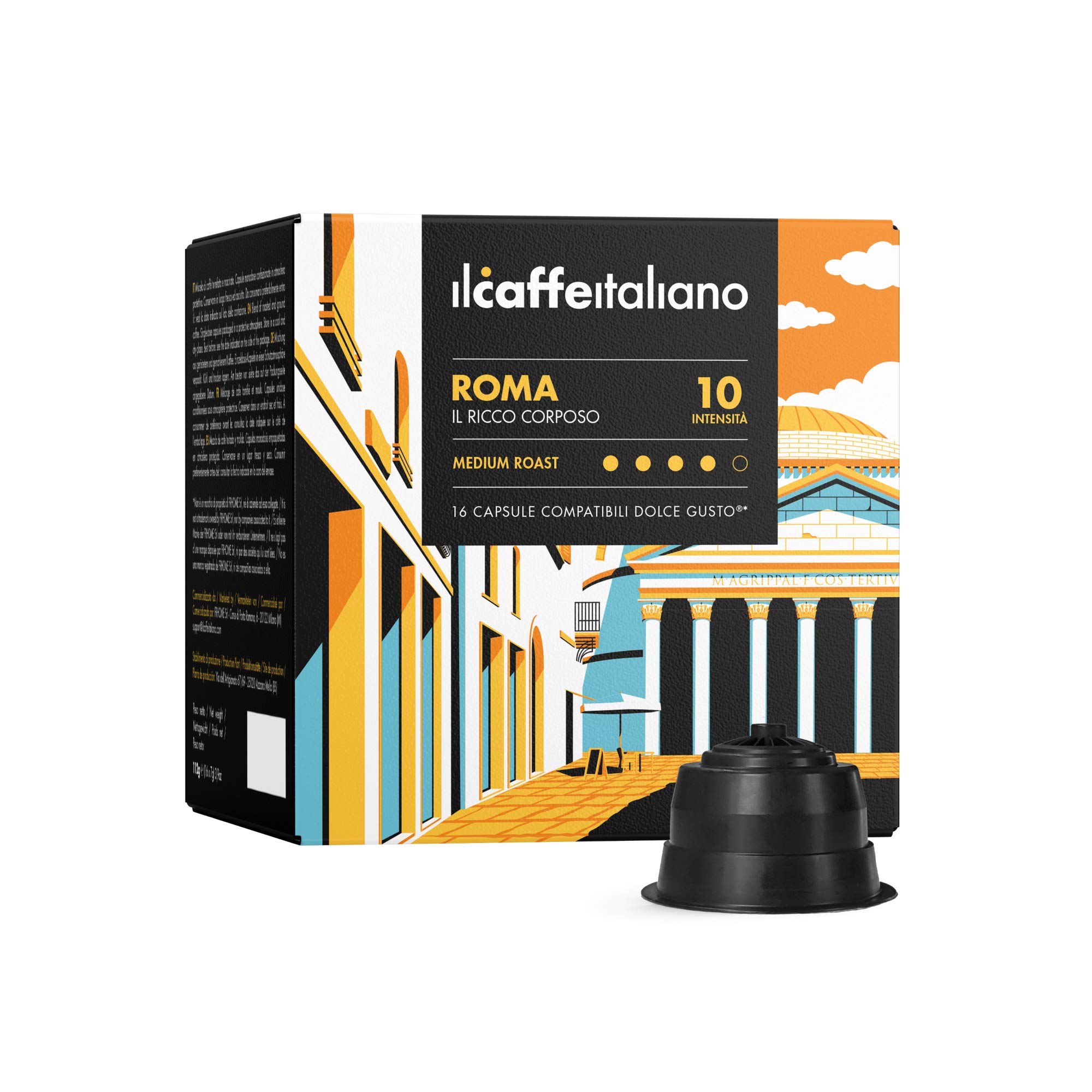 Dolce Gusto, 96 kapsułek do kawy z Dolce Gusto skombpatible - Il Caffè Italiano - mieszanka Roma, intensywność 10