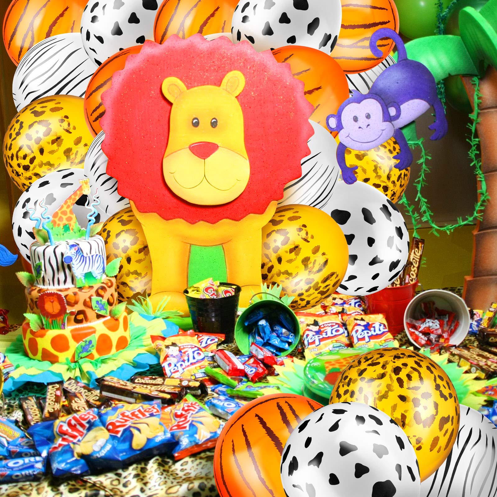 Skylety 24 Pieces Jungle Animal Print Balloons Jungle Safari Animal ...