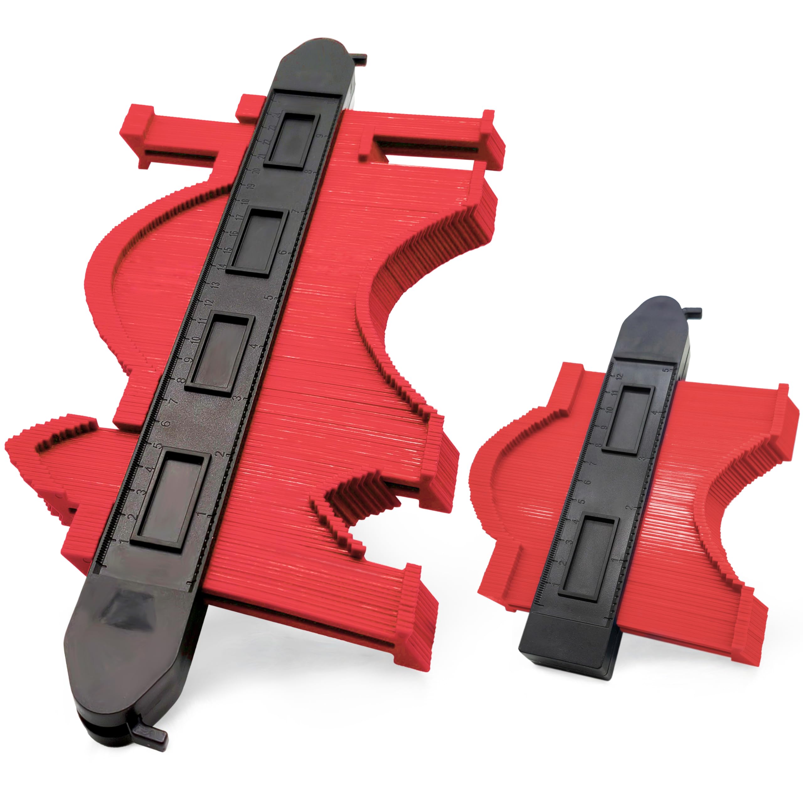 Pro Red Contour Gauge Set - Wide 10"(Dual Lock) + 5"(Single Lock) Extra Wide Profile Duplicator with 7.2cm Deep Teeth for Perfect Flooring Fit and Plumbing Pipes