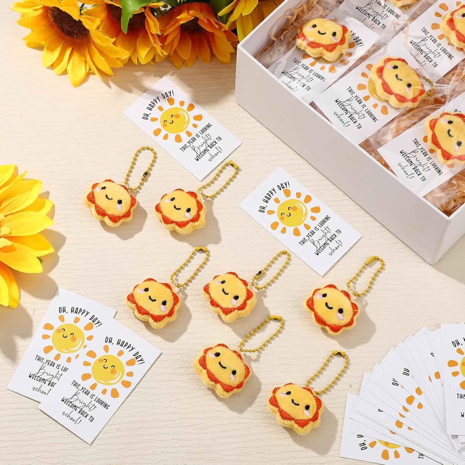 Hotop 30 Sets Sun Plush Keychains with Inspirational Cards and Gift Bags, Positive Gifts Sunshine Mini Items Bulk for Kids Student School Classroom Rewards Motivational Anxiety Relief Party Favors - Image 4