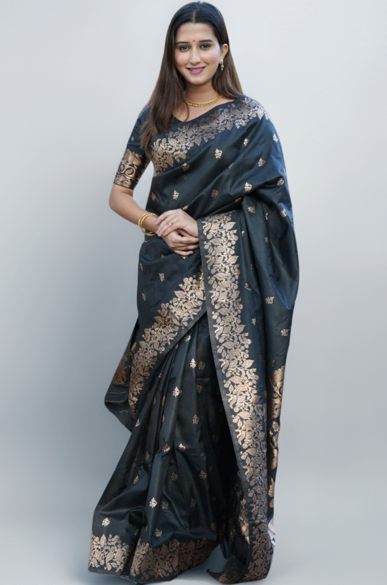 SGF11 Women's Kanjivaram Pure Soft Silk Saree For Women Pure Golden Zari With Blouse Piece