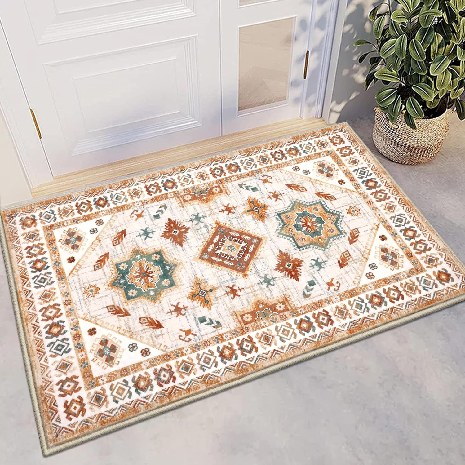 HEBE Washable Area Rug 2x3 Entry Rug Soft Distressed Area