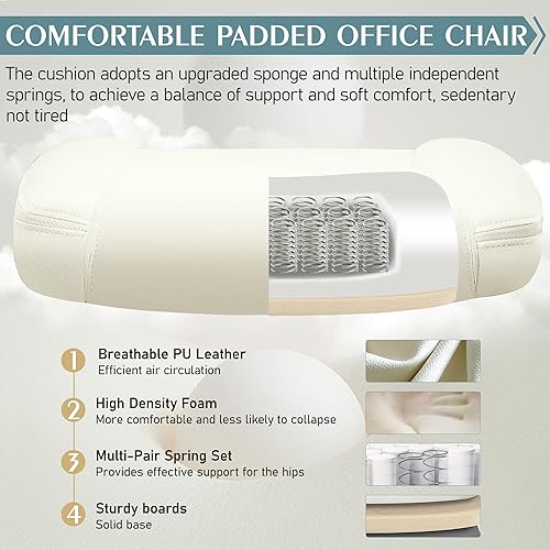 Miniatura 5 de Silla de cuero PU con soporte ergonómico lumbar, gira 360, pequeña, ruedas, reposabrazos ajustables, para gente chaparra, para escritorio,