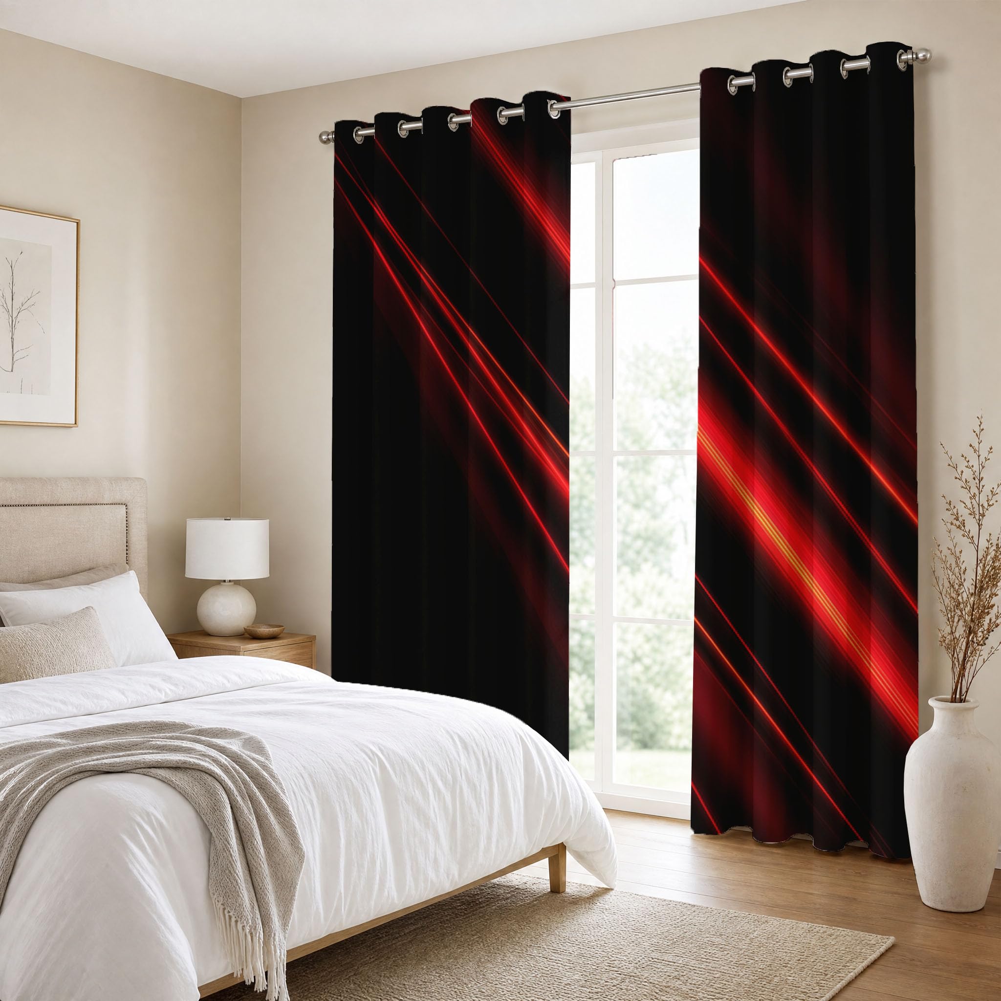 Tende Oscuranti Linee Semaforiche Rosse 117 X 137 cm 2 Pannelli, Tende oscuranti Stile Tecnologico Dinamico, Riduzione del Rumore Decorazione Casa per Camera da Letto E Soggiorno, Rosso