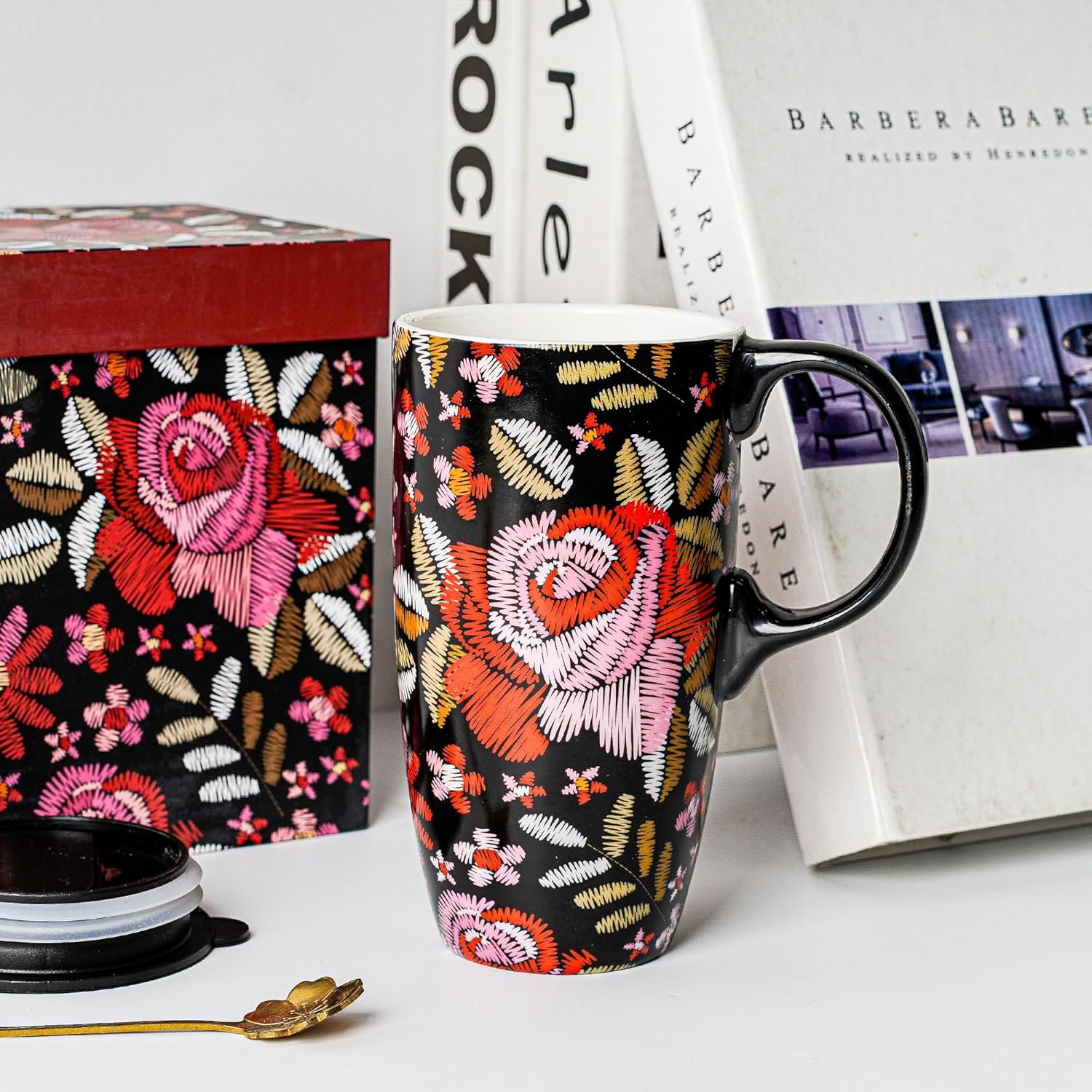 DUSVALLY 17oz Ceramic Travel Mug with Leak-Proof Lid – Microwave & Dishwasher Safe Coffee Cup in Gift Box, Fits Car Cup Holders, Ideal for Coffee Lovers - Image 4