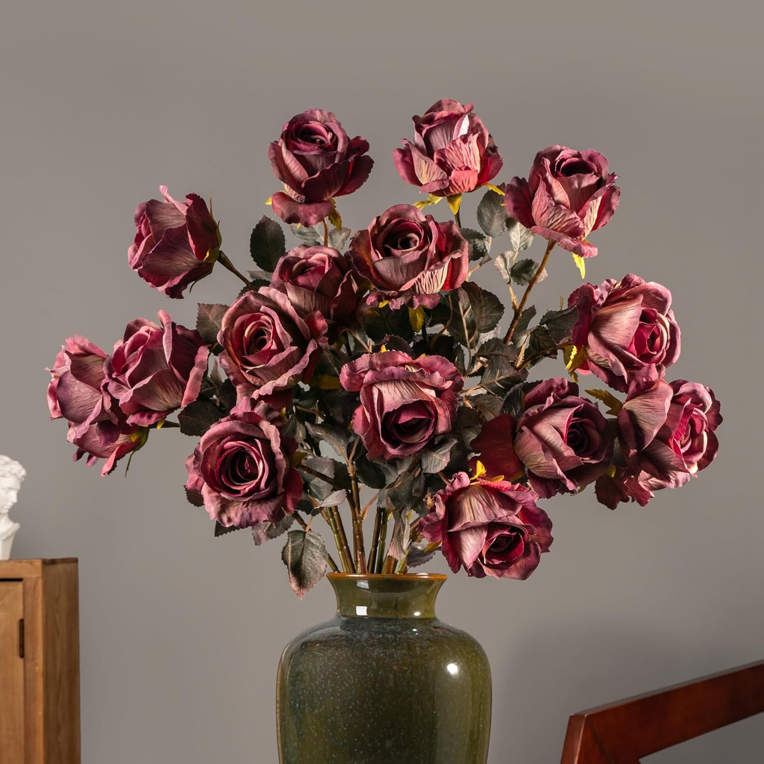 Artificial Flowers Autumn Artificial Roses 23.2In Fake Roses Long Stem Artificial Flowers for Tall Vase Silk Rose Suitable for Indoor Decoration Wedding Party Decor DIY Bouquet,Rose Red，20PCS