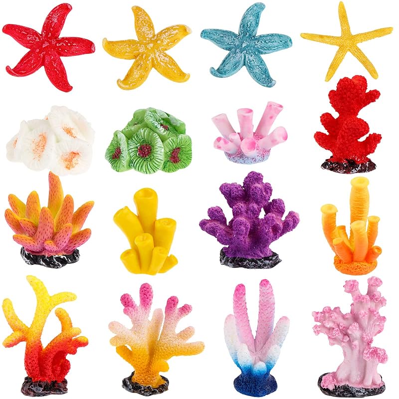 Enfeites de Coral Artificial para Aquário em Resina Multicolorida RUSUANJUN, Pacote com 16