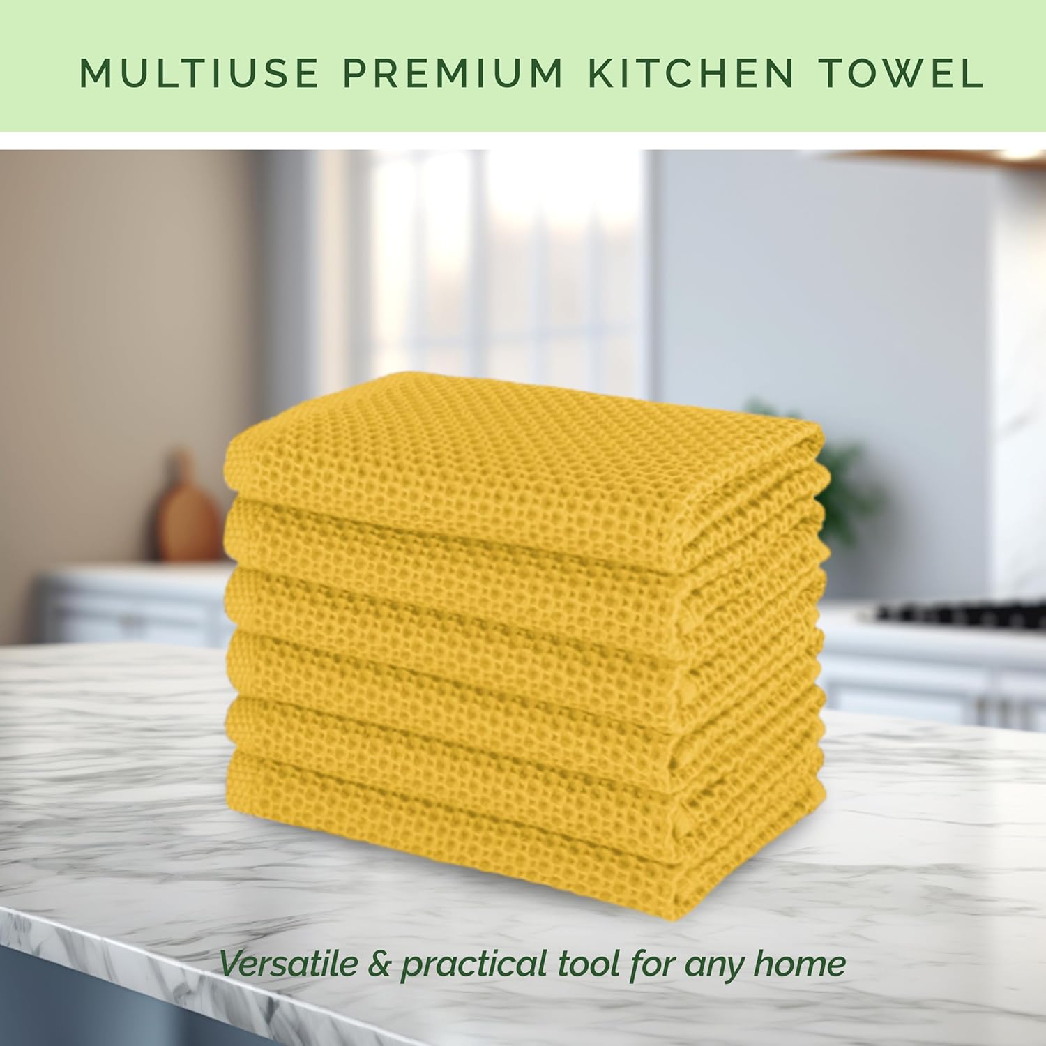 Elegant Comfort 100% Turkish Cotton 6-Pack Waffle Premium Kitchen Towels - Quick Drying, Super Absorbent, Ultra Soft Multi-Purpose Cleaning Towels, 16 x 25, Gold