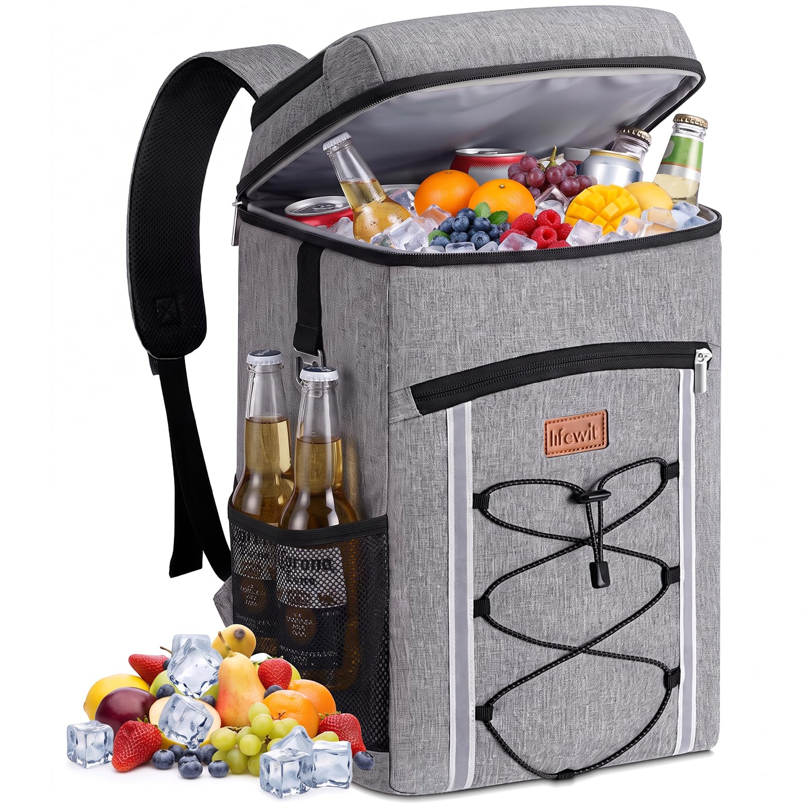 Lifewit Sac a Dos Isotherme 28L, Sac à Dos Glaciere Portable avec Doublure Imperméable, Glaciere Souple Isotherme pour Voyages, Camping, Randonnée, Pique-Niques, Plage, Gris