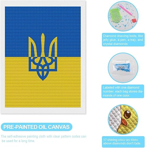 Miniatura 3 de Kit de pintura de diamante con bandera de Ucrania, pintura de bricolaje, taladro completo, pintura artística de diamante, arte para decoración de