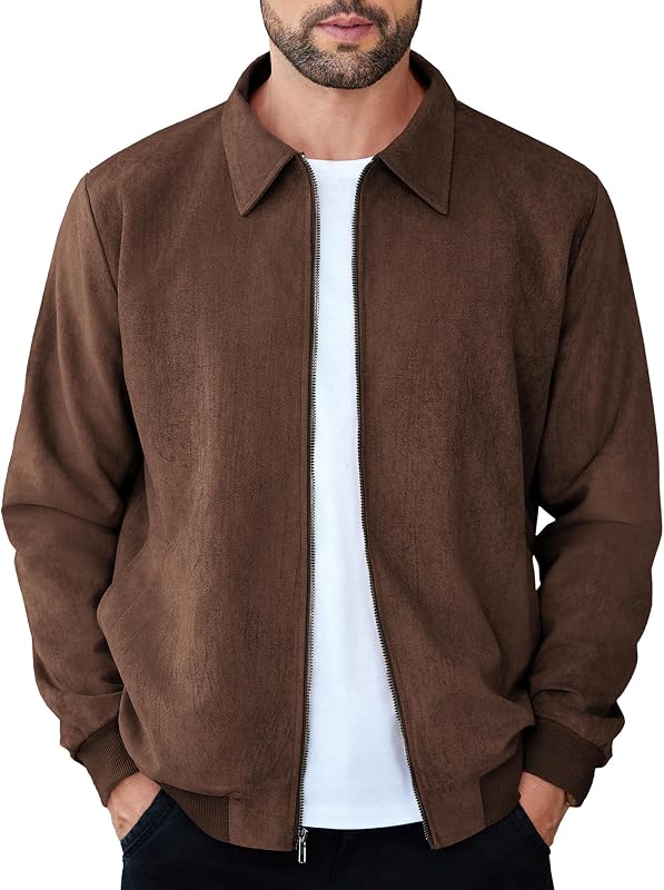 COOFANDY Mens Suede Jacket Casual Stylish Leather Bomber Jacket Lightweight | Faux Suede Fabric, Zip Up, Leather, Turn-down Collar, Classic Style, Fall/Winter, Business Casual Jacket Men, 2026 Fashion