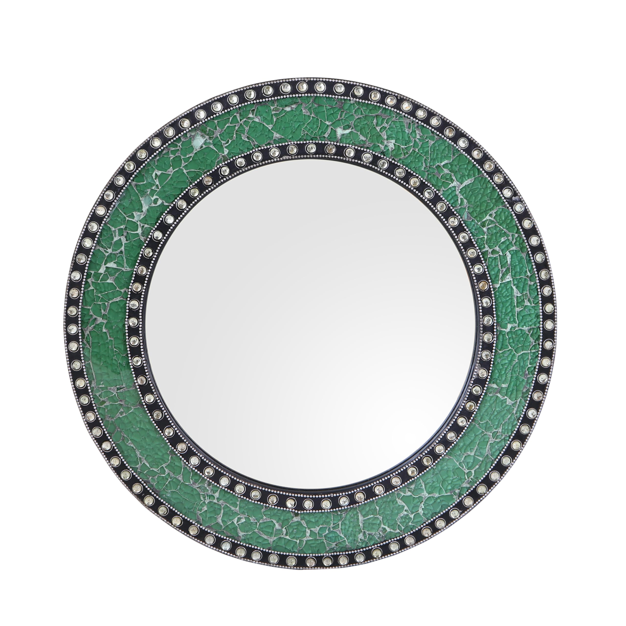 Harrow Decor Green Crackle Mosaic Mirror Wm-050, Dia 18''