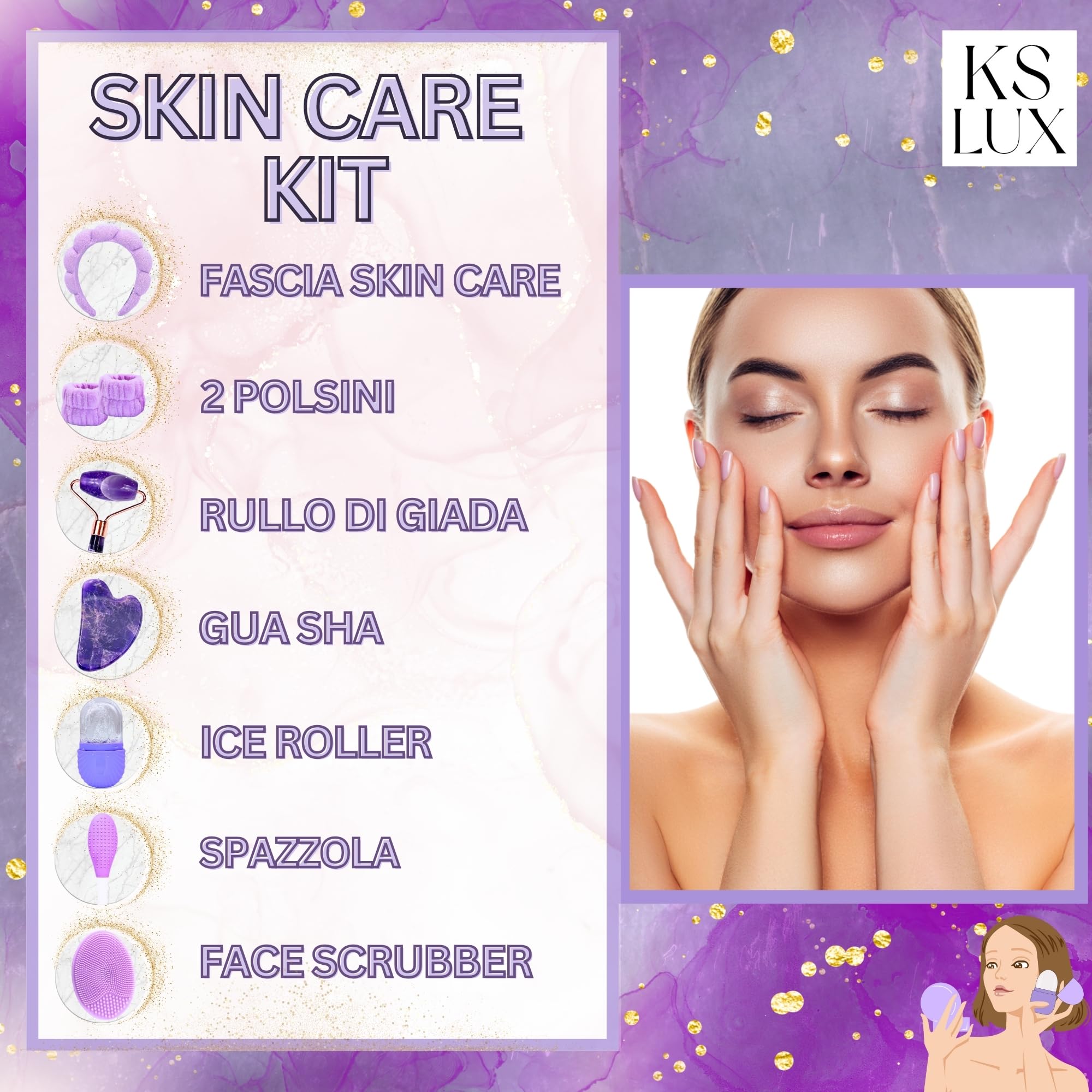 Kit skincare viso completo, set skin care coreana, kit skin care accessori, set skincare bambina, cofanetto regalo donna beauty, beauty routine bambina, kit bellezza regalo donna, massaggiatore viso