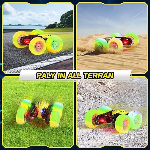 Miniatura 5 de Coche de acrobacias a control remoto, auto de carreras RC giratorio de 360 con luz para la rueda de los faros, auto de juguete 4WD de doble cara de