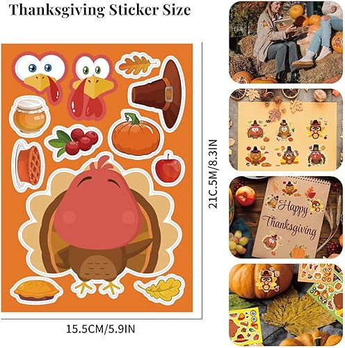Miniatura 3 de 32 hojas de calcomanías de Acción de Gracias para hacer tus propias calcomanías para niños, calcomanías de pavo, calcomanías de otoño para mezclar y
