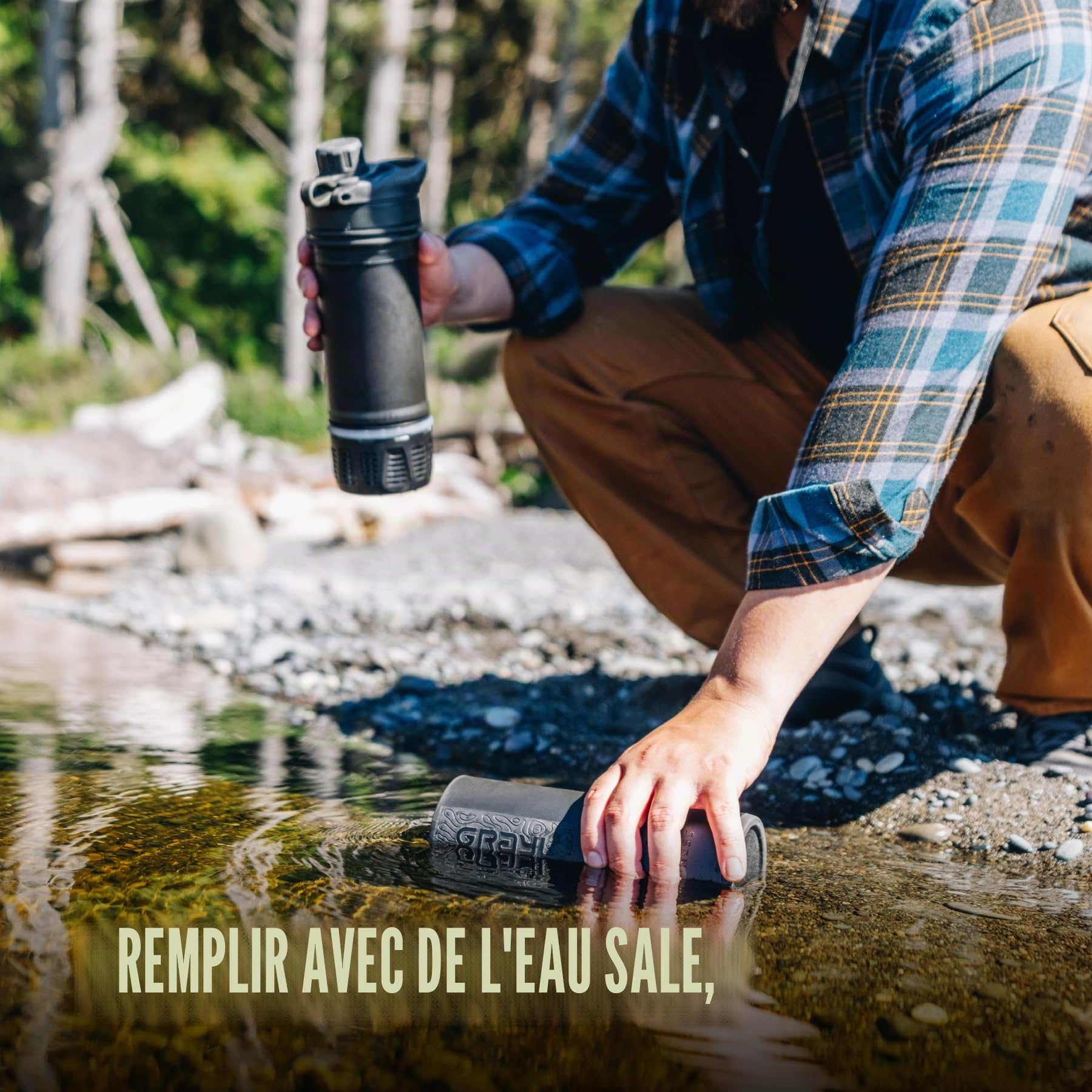 GRAYL GeoPress 710 ml Filtre à eau pour l'extérieur Élimine 99,99% des bactéries et virus Camping Survie Voyages Covert Black