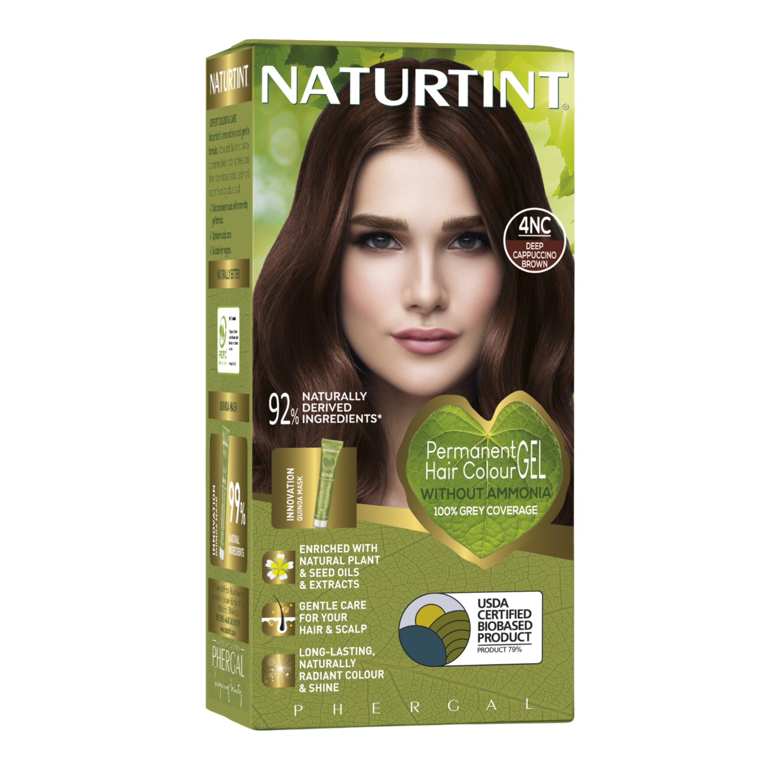Naturtint Permanent Hair Colour Gel 4NC Deep Cappuccino Brown, Plant Enriched, Biobased, Ammonia Free, Long Lasting Grey Coverage and Radiant Colour, Nourishment and Protection