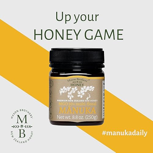 Miniatura 5 de Mason Brothers' MGO 50+ - Miel de manuka cruda multifloral de Nueva Zelanda, auténtica miel pura sin transgénicos, certificado MGO, rastreable de