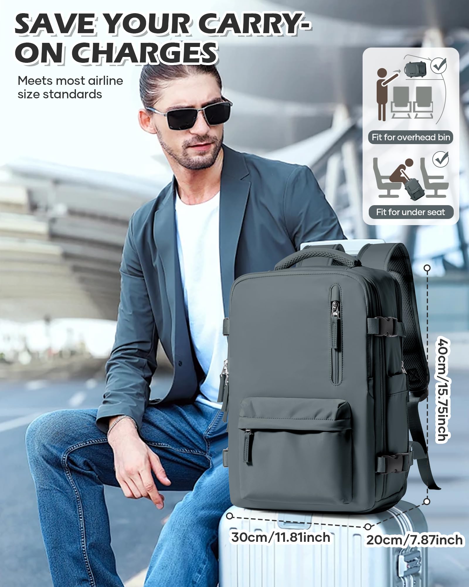 BJLFS Borse da Cabina per Ryanair 40×30×20 Zaino da Viaggio con Sottovuoto Bagaglio a Mano 40x20x25 Easyjet 45×36×20,Zaino Wizzair 40x30x20,Zaino Casual per laptop da 14 pollici per scuola