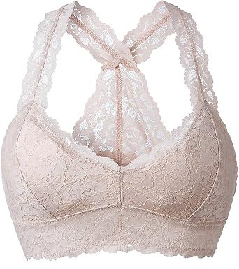 YIANNA Women Floral Lace Bralette Padded Breathable Sexy Racerback Lace Bra Bustier Crop Top Wirefree