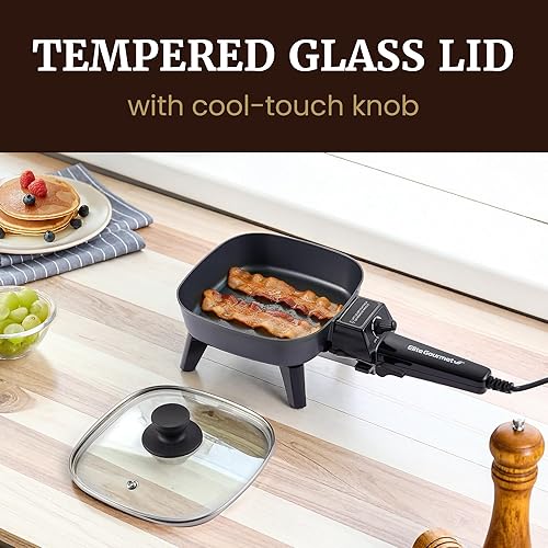 Miniatura 3 de Elite Gourmet EFS059 Sartén eléctrica personal, cocina portátil compacta de 7 pulgadas, temperatura ajustable, calentamiento rápido de 600 W,