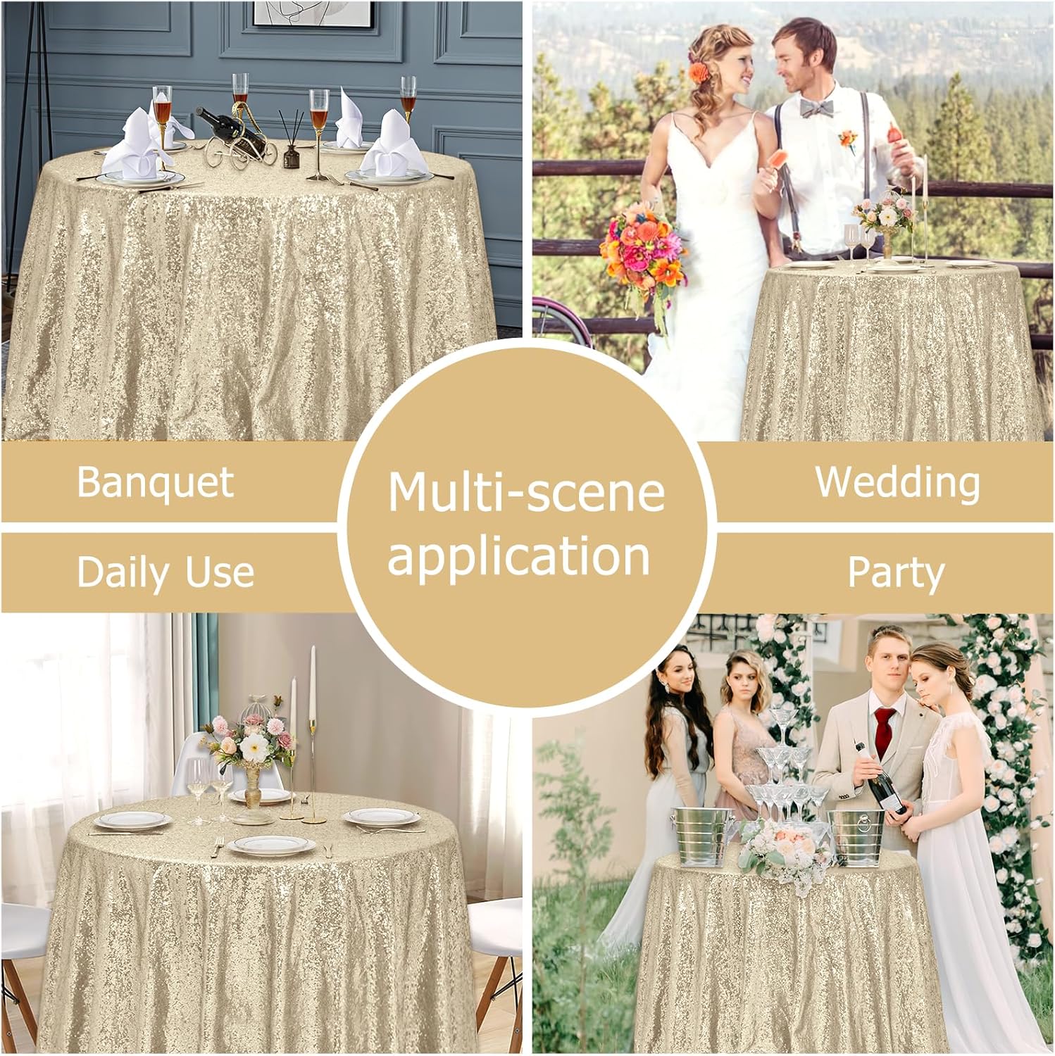 Trlyc Round Sequin Tablecloth-120 Sparkly Ivory Sequin Tablecloth Sequin Table Cloths Sparkly Ivory Table Sequin Linens for Wedding